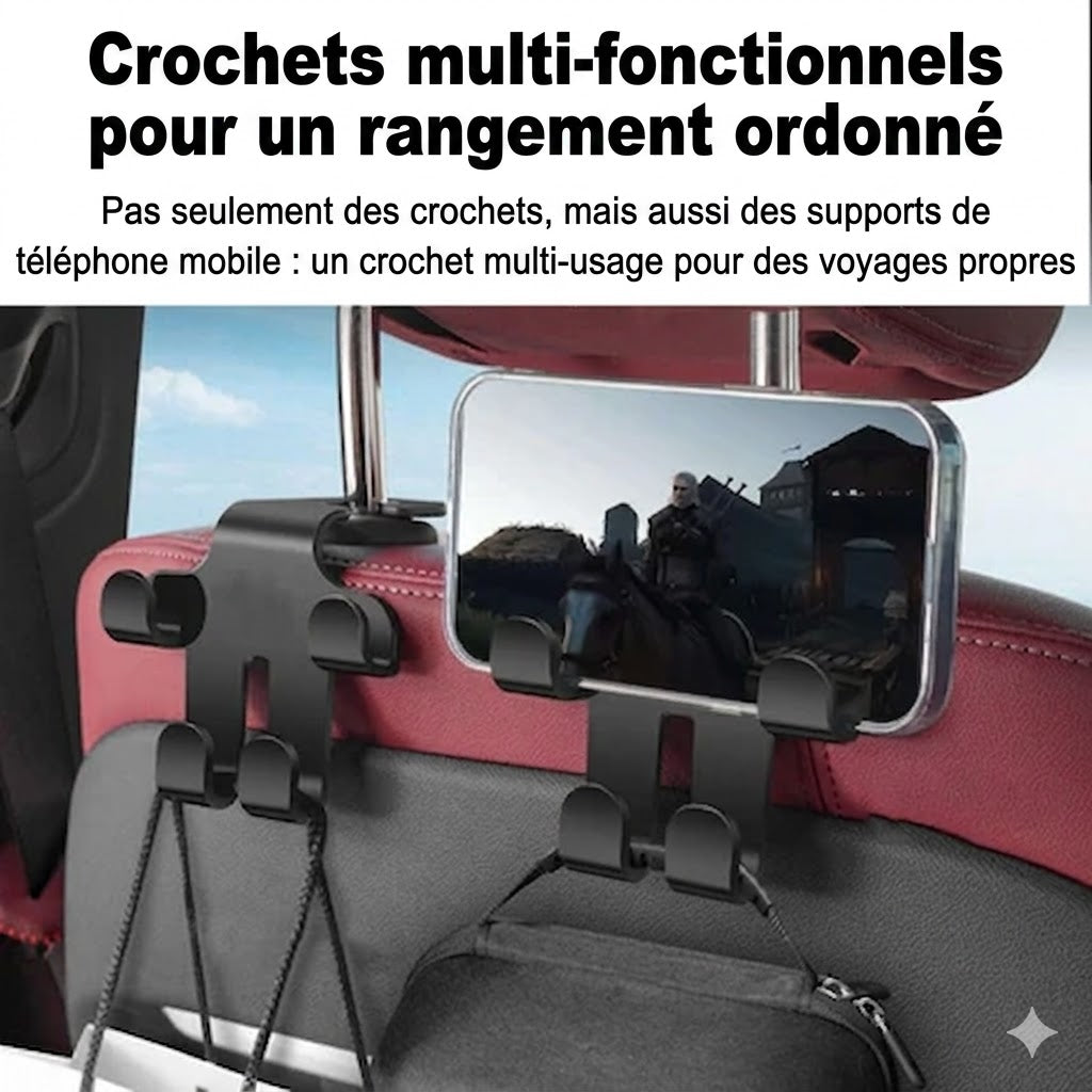 Drivette™ — Multifunktionel telefonholder til bilen med kroge til nakkestøtten, diskret og praktisk