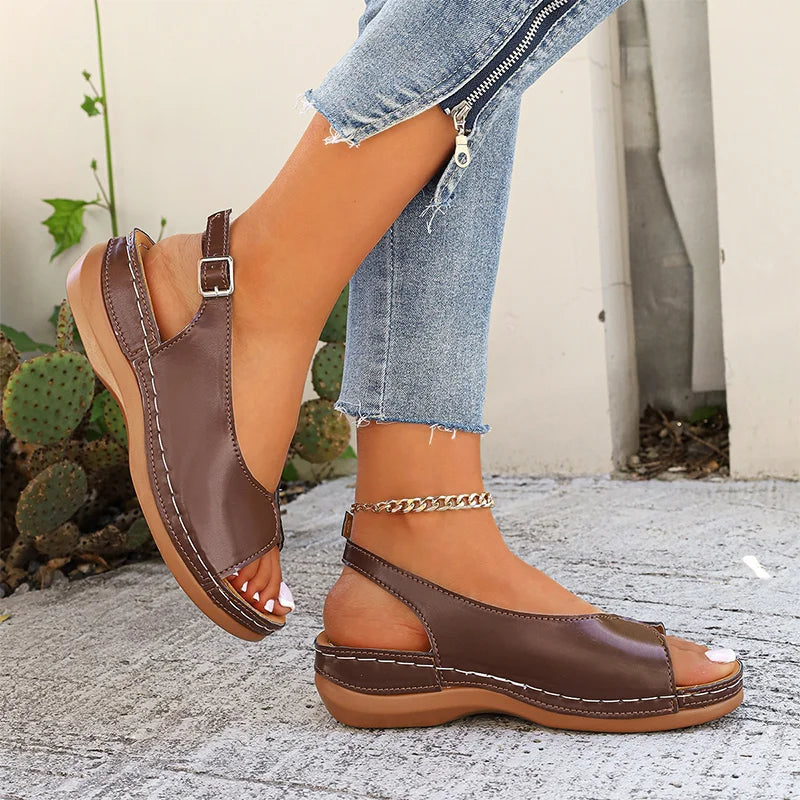 Komfortable retro-sandaler til kvinder med åben tå