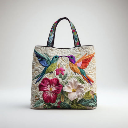 Artisan Tote Bag - Kolibri og hvide blomster