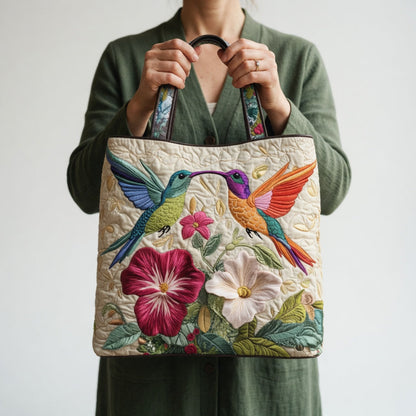 Artisan Tote Bag - Kolibri og hvide blomster