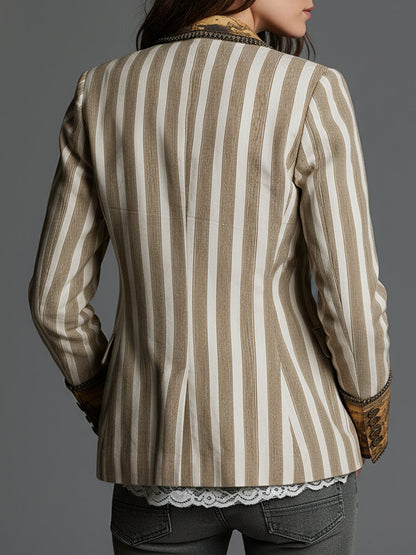 Suzanne | Stribet bohemeblazer med printet krave