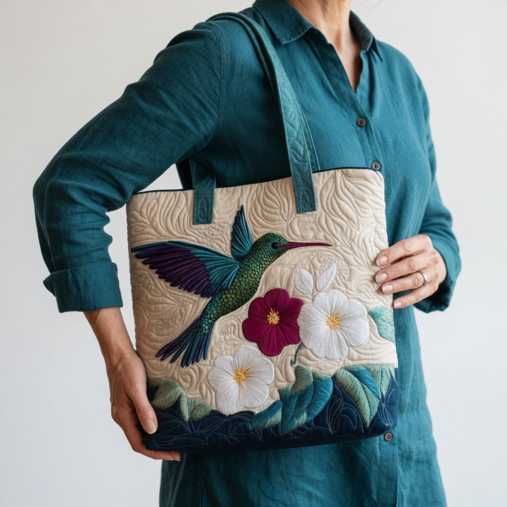 Artisan Tote Bag - Kolibri og hvid blomst