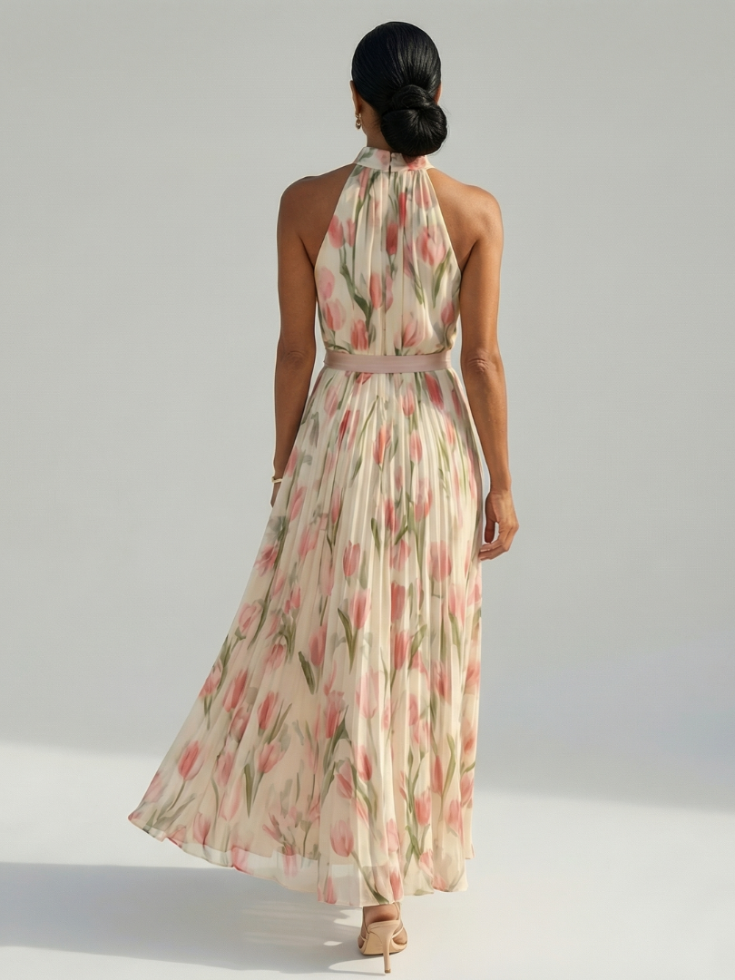 Aurelle | Midikjole med halterneck og blomster