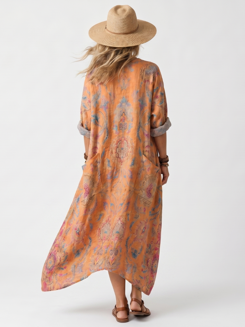 Remi | Oversized midikjole med print, revers og lommer