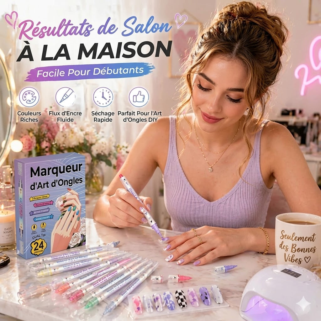 Pinceline™ — Sæt med 24 nailart-tusser med 0,02 in fin præcisionsspids, langtidsholdbare og vandfaste