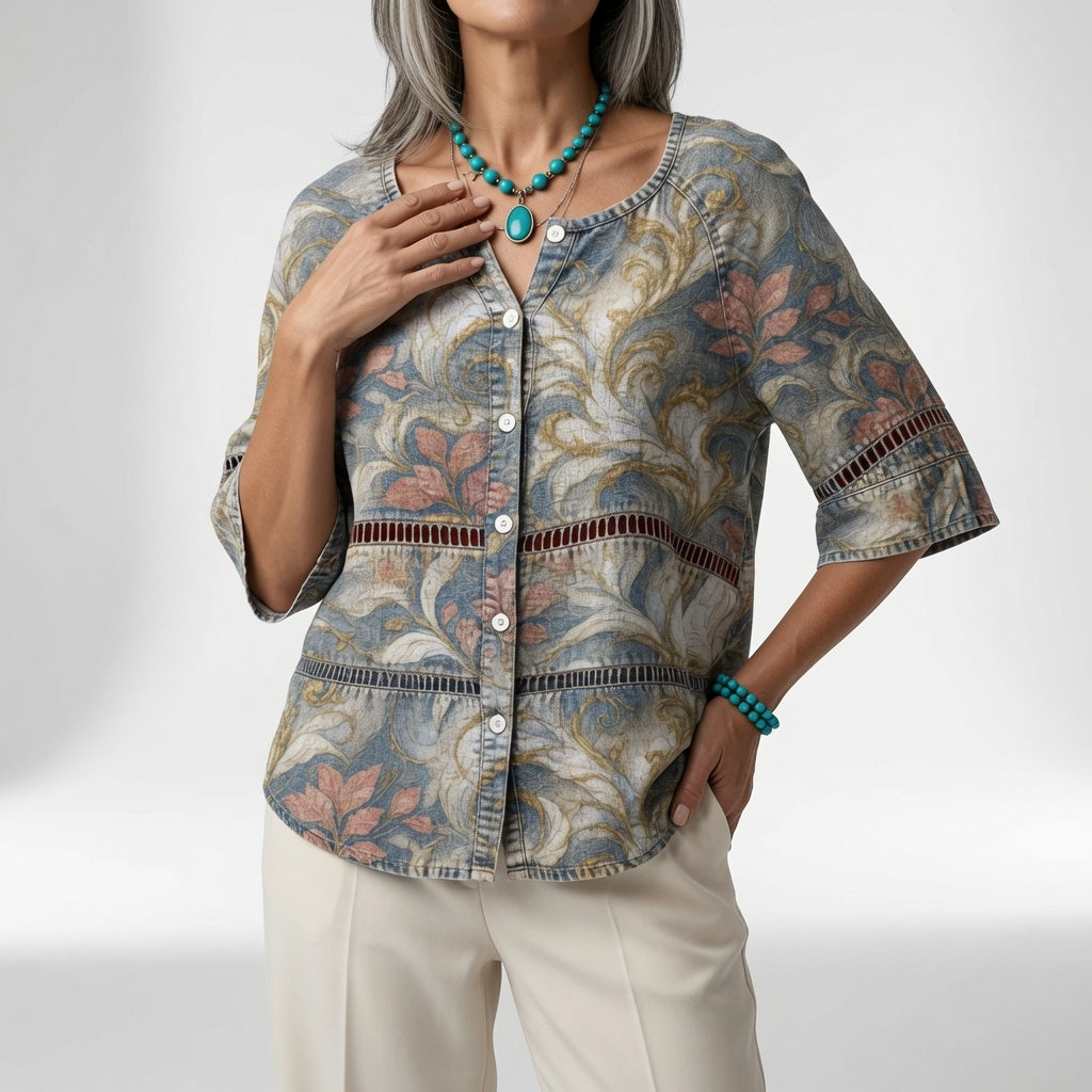 Sylvéria™ — Bohemebluse med print til hverdagselegance