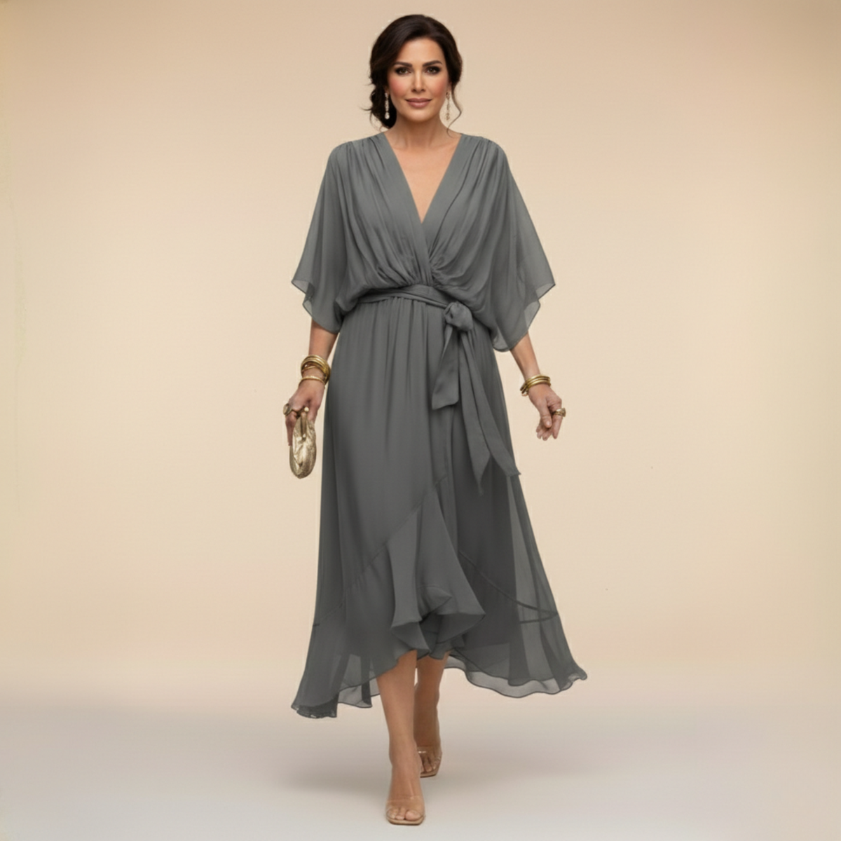 Monica — Elegant lang kjole med flydende fald