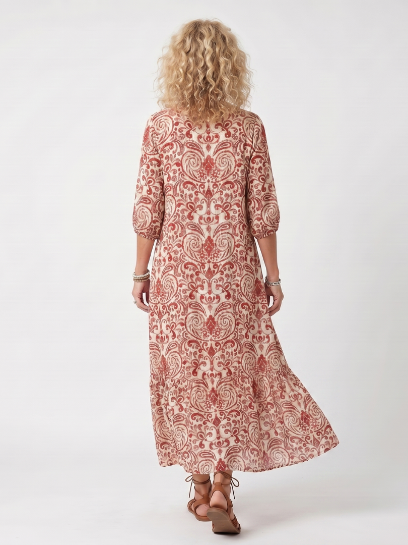 Noelle | Midikjole med bindekrave og ornamentalt print