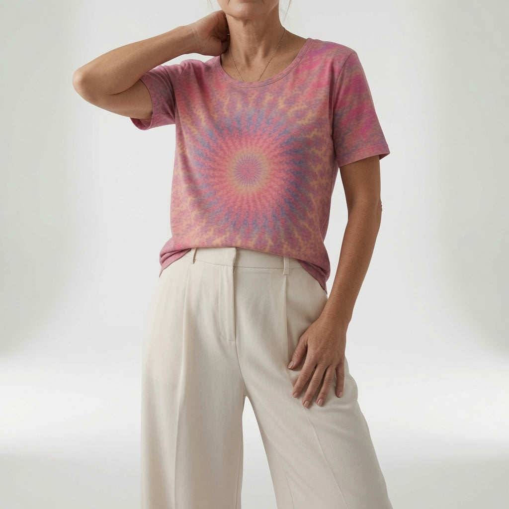 Lysoria™ — Løstsiddende T-shirt med kunstnerisk print i afslappet stil