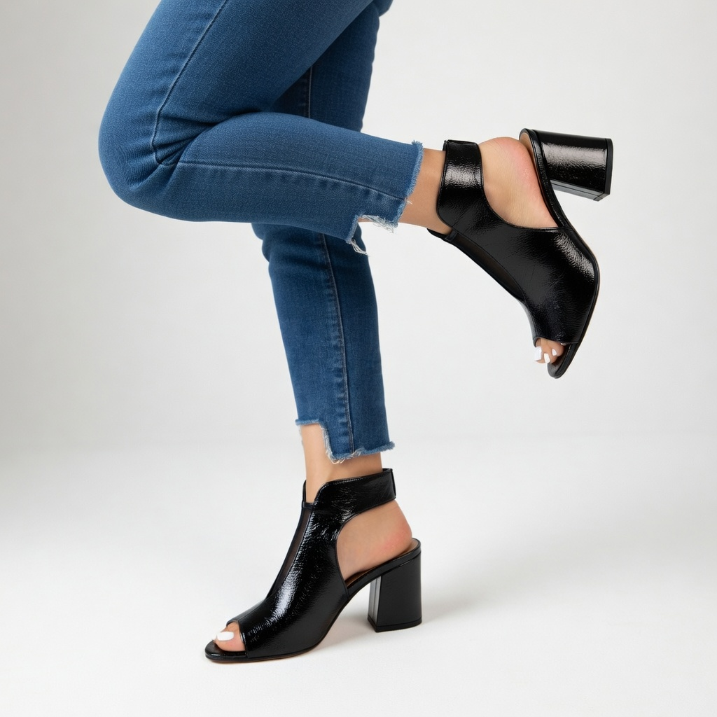 Arabelle™ — Sandal med åben tå og blokhæl på 3,1 tommer i sort net, urban elegance