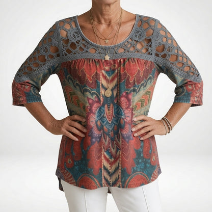 Zénaïde™ — Bluse med etnisk print i bohemestil og naturlig feminin charme