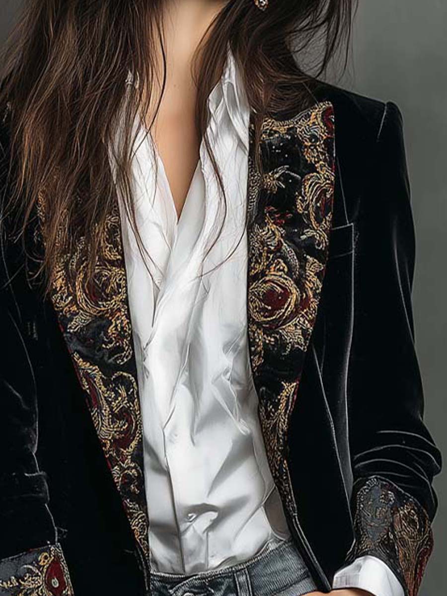 Léontine | Taljeret blazer med sort barokprint