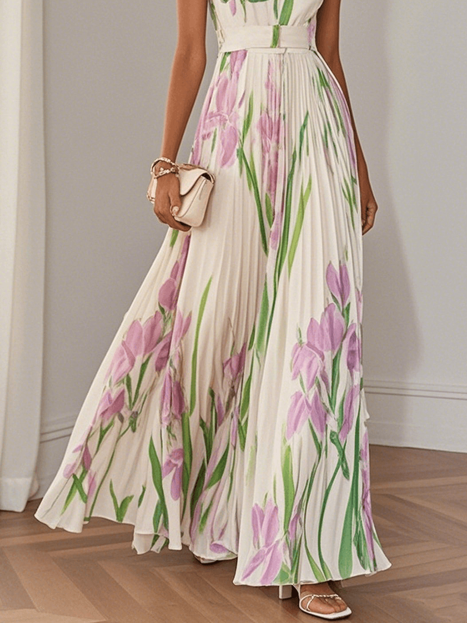 Yara™ - Plisseret maxikjole i chiffon
