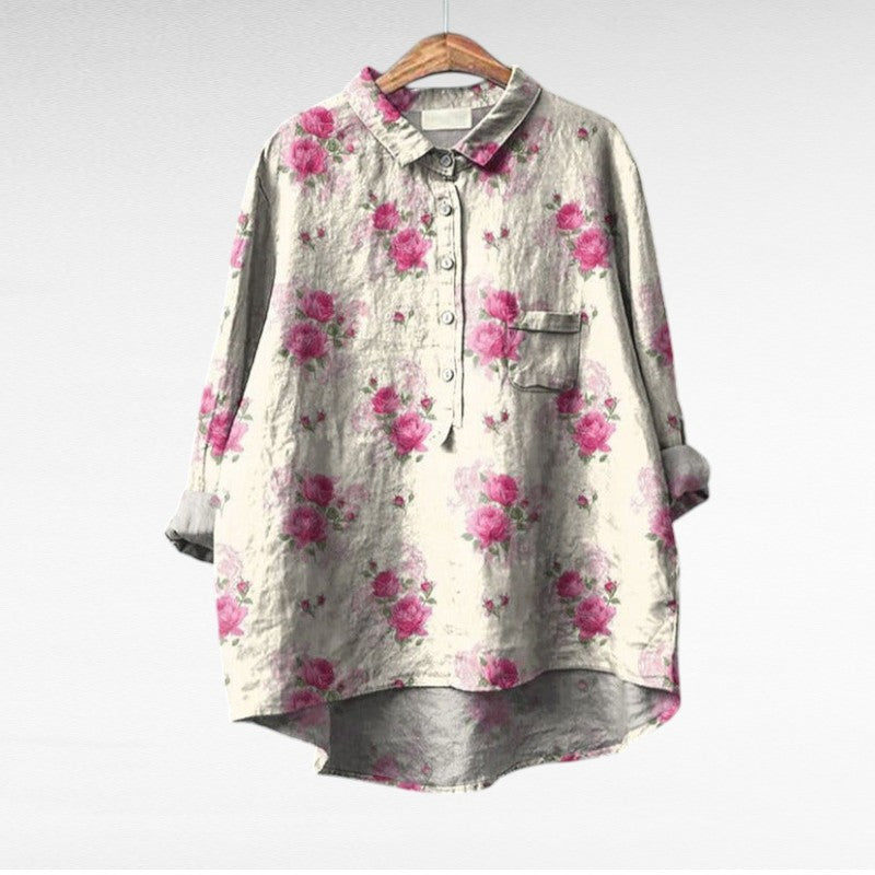 Rosélina™ — Elegant, flydende skjorte med kunstnerisk blomstermotiv