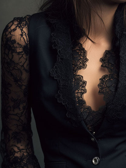 Noémie | Sort blazertop med semi-transparente ærmer