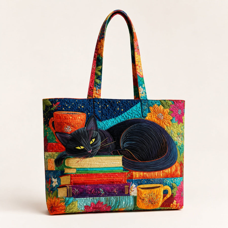Artisan Tote Bag - Sort kat med bøger og kopper