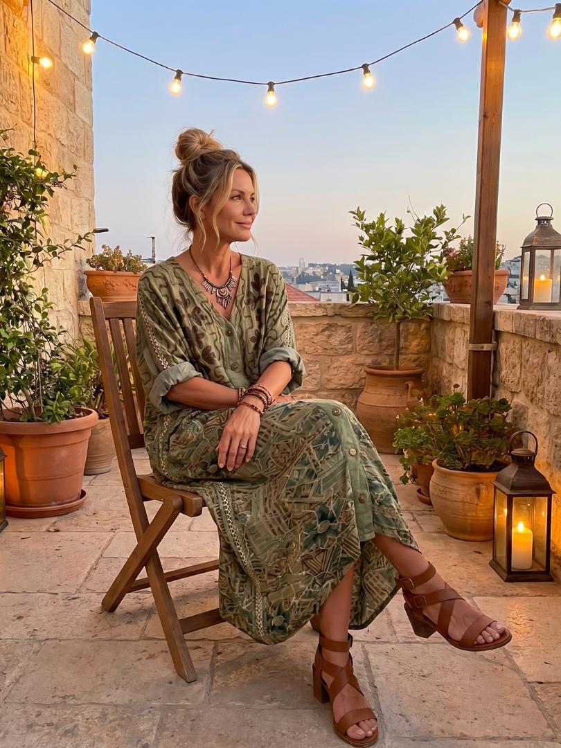 Aleta | Oversize midikjole med knapper, broderi og lommer
