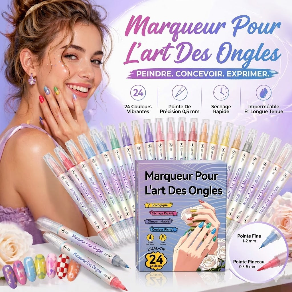 Pinceline™ — Sæt med 24 nailart-tusser med 0,02 in fin præcisionsspids, langtidsholdbare og vandfaste