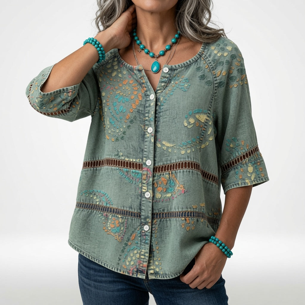 Sylvéria™ — Bohemebluse med print til hverdagselegance