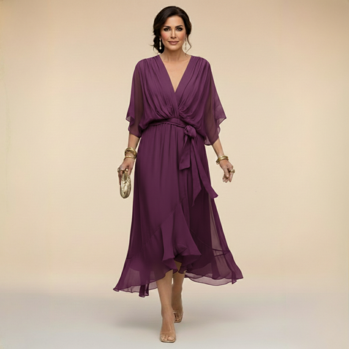 Monica — Elegant lang kjole med flydende fald