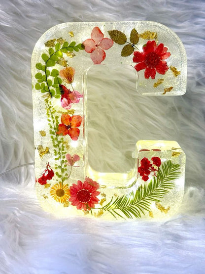 🌸Håndlavet natlampe med blomster i resin