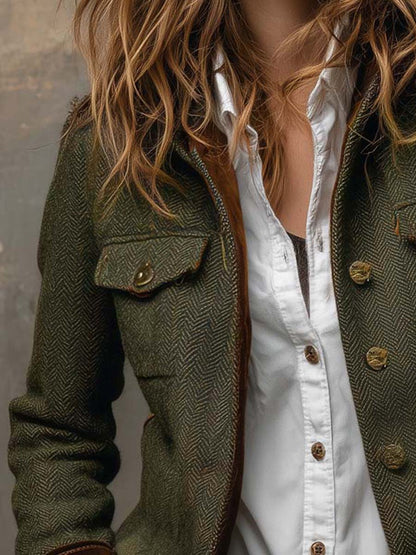 Honorine | Vintageblazer med sildebensmønster og kontrastkanter