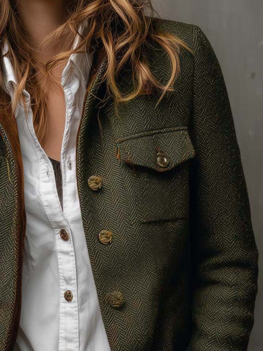 Honorine | Vintageblazer med sildebensmønster og kontrastkanter