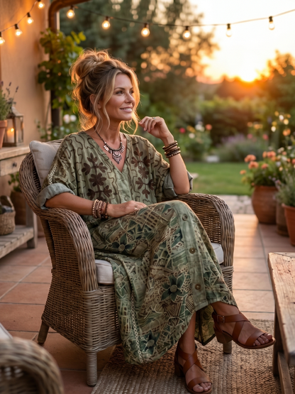 Aleta | Oversize midikjole med knapper, broderi og lommer