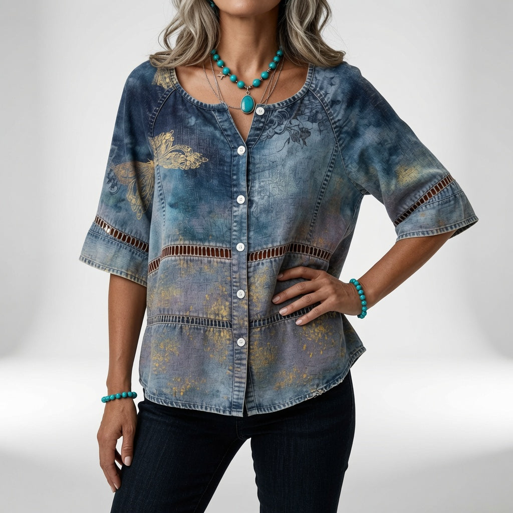 Sylvéria™ — Bohemebluse med print til hverdagselegance