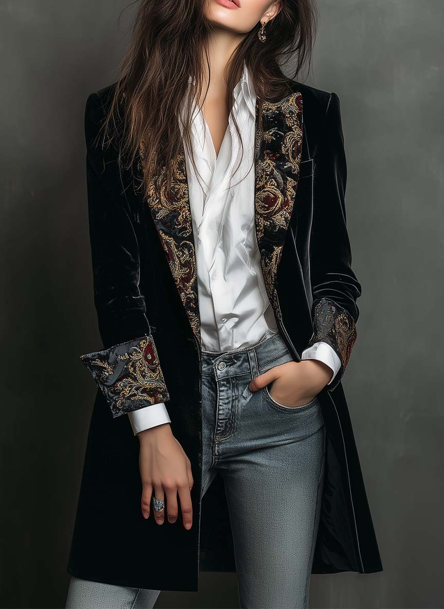 Léontine | Taljeret blazer med sort barokprint