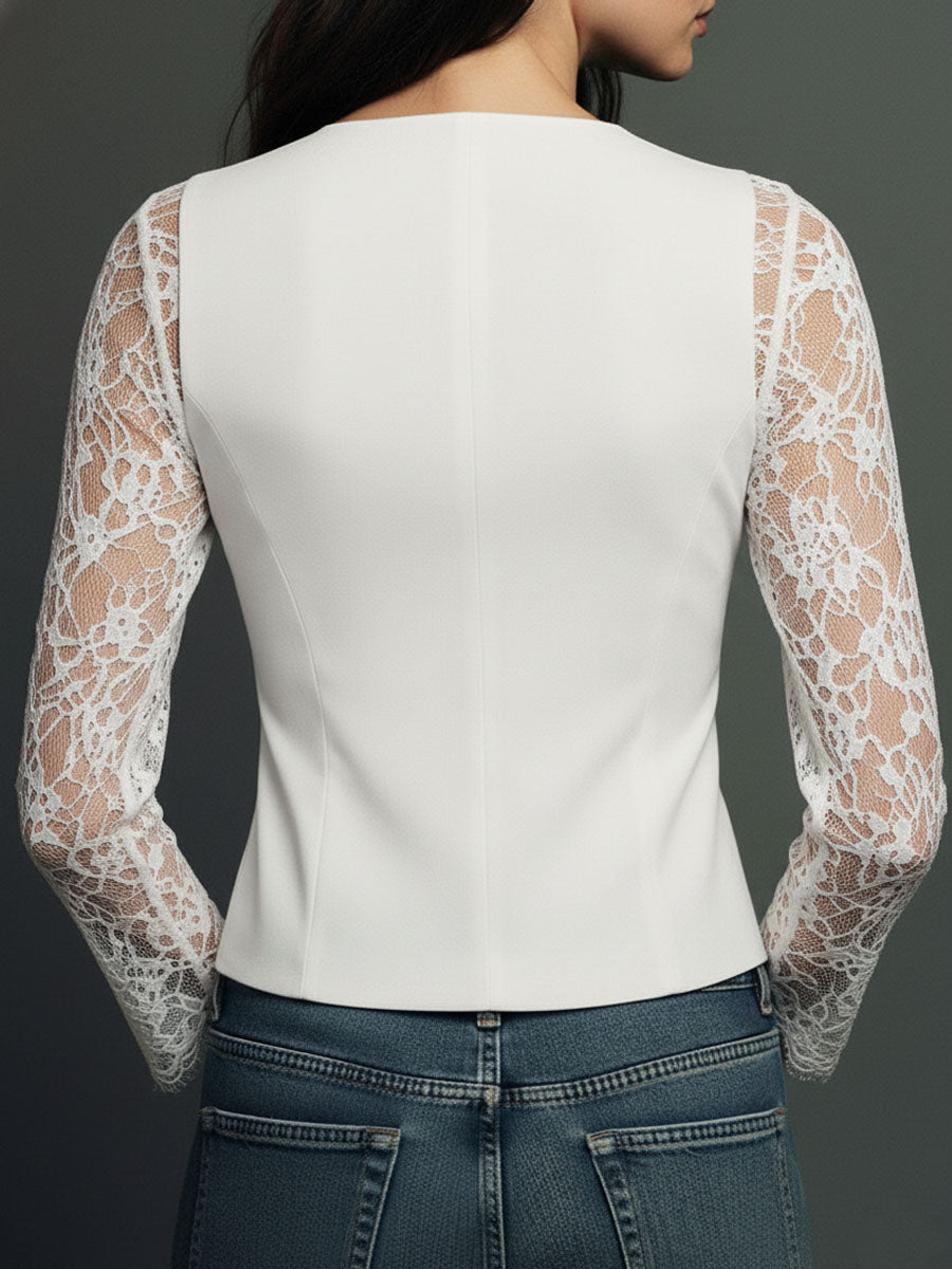 Noémie | Sort blazertop med semi-transparente ærmer