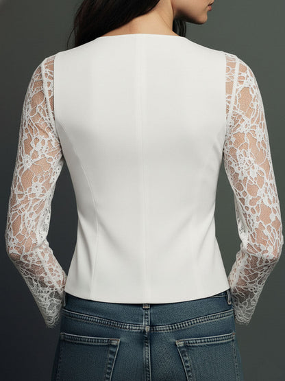 Noémie | Sort blazertop med semi-transparente ærmer