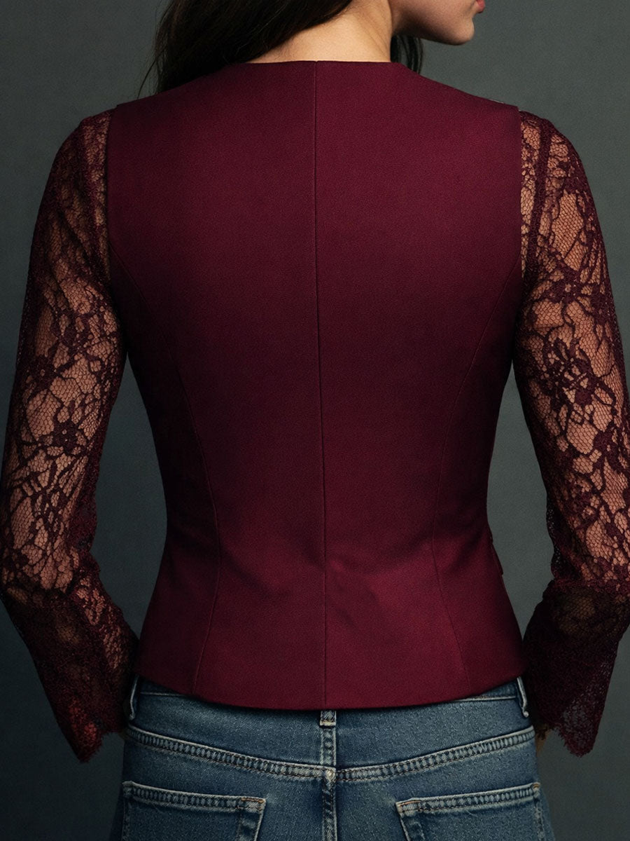 Noémie | Sort blazertop med semi-transparente ærmer