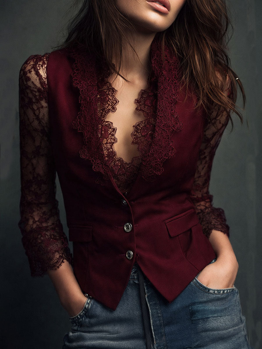 Noémie | Sort blazertop med semi-transparente ærmer