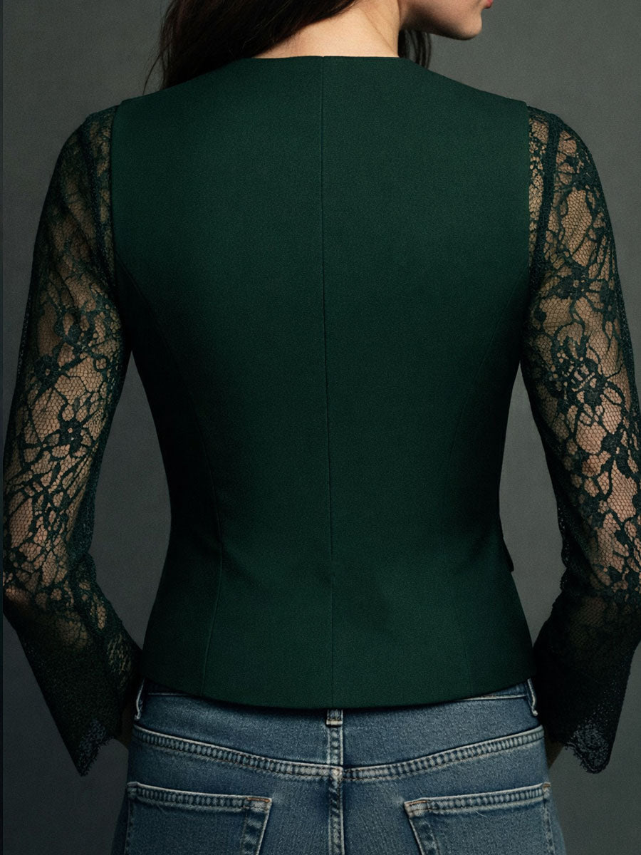 Noémie | Sort blazertop med semi-transparente ærmer