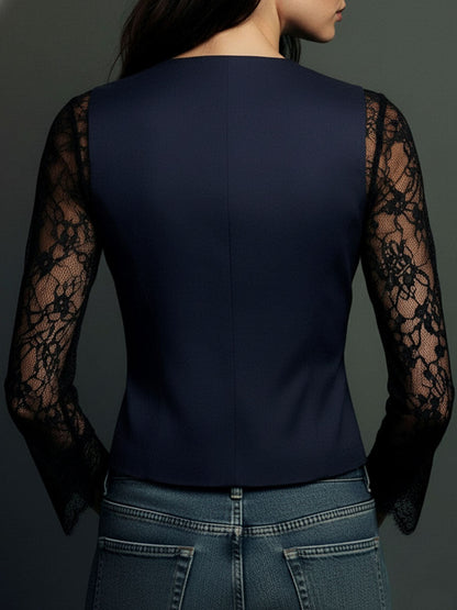 Noémie | Sort blazertop med semi-transparente ærmer