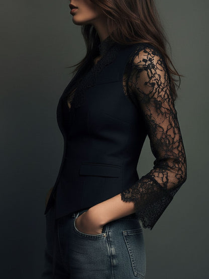 Noémie | Sort blazertop med semi-transparente ærmer