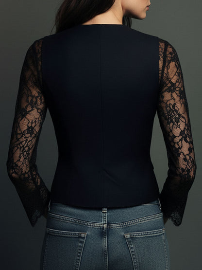 Noémie | Sort blazertop med semi-transparente ærmer