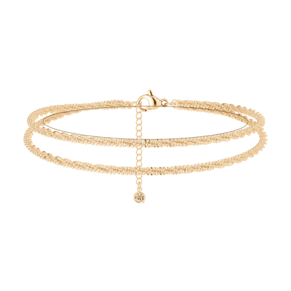Dorelle™ — Ankelkæde med dobbelt kæde i guld og sølv, minimalistisk elegance