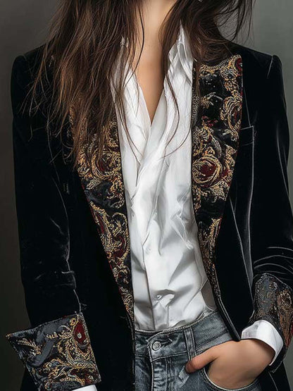 Léontine | Taljeret blazer med sort barokprint