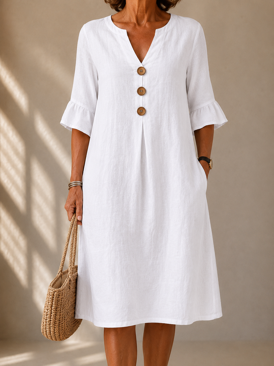Knapkjole med klokkeærmer Nicole