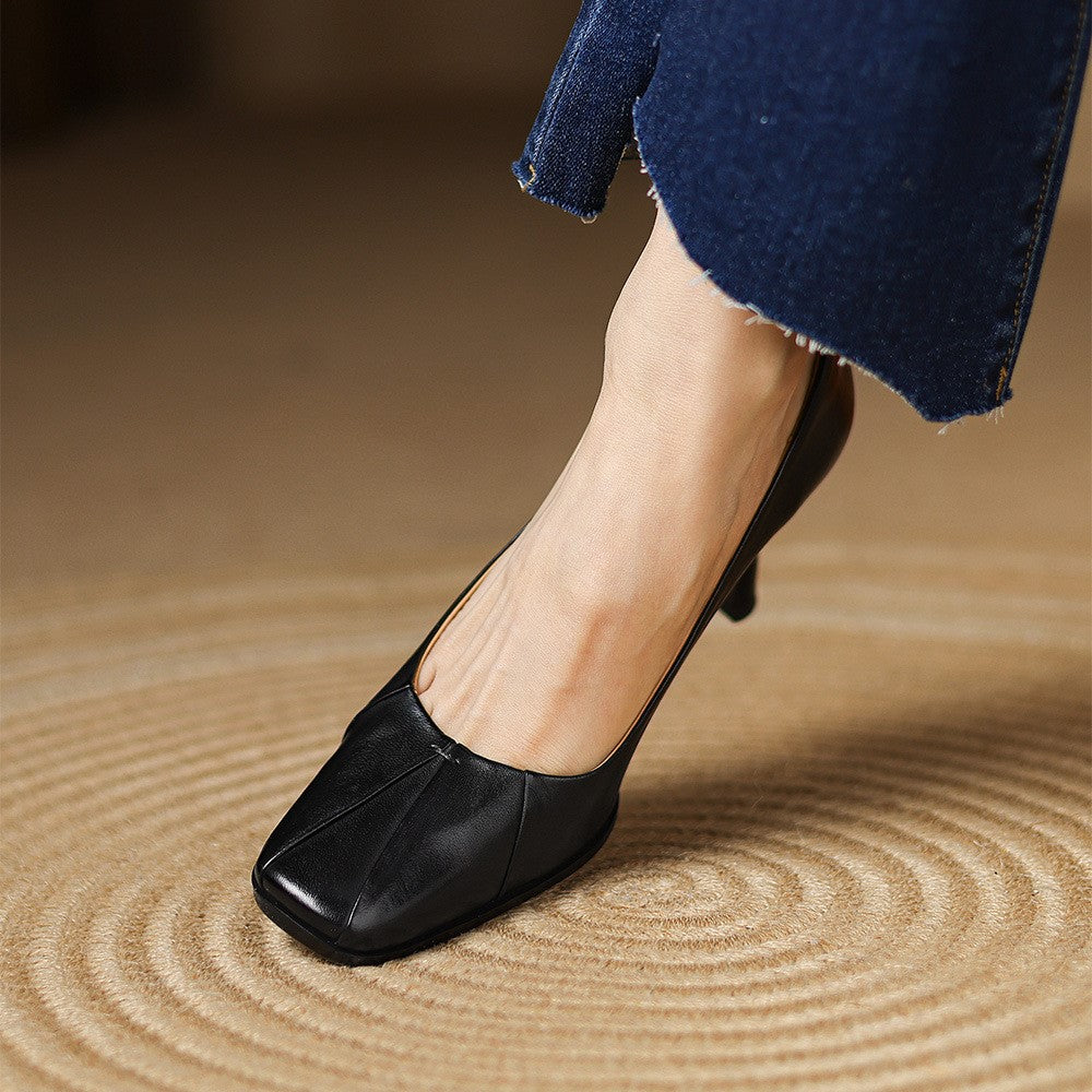 Marisol pumps med firkantet tå i læder
