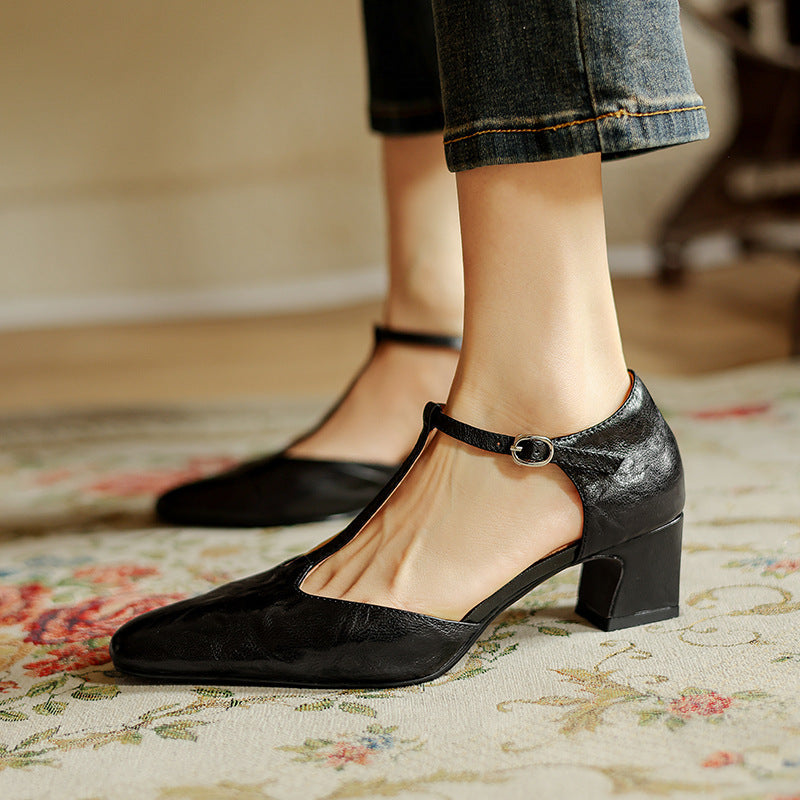 T-strap pumps i læder Elowen