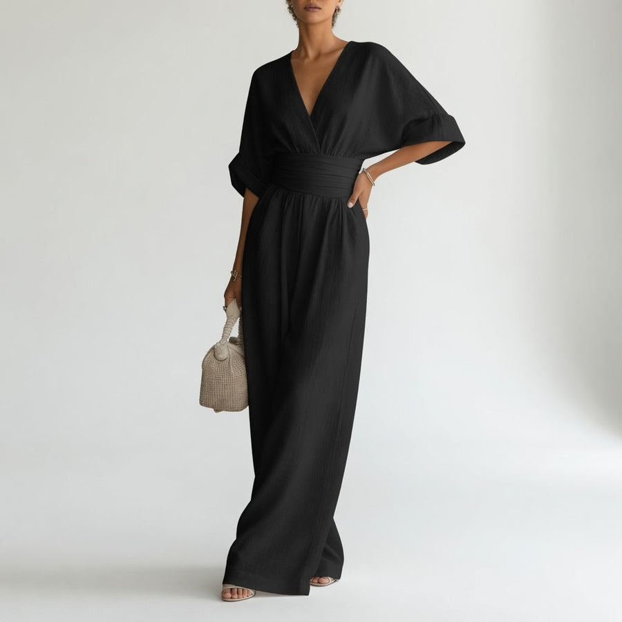 Blandine™ – Vid jumpsuit med V-hals og naturlig flydende elegance