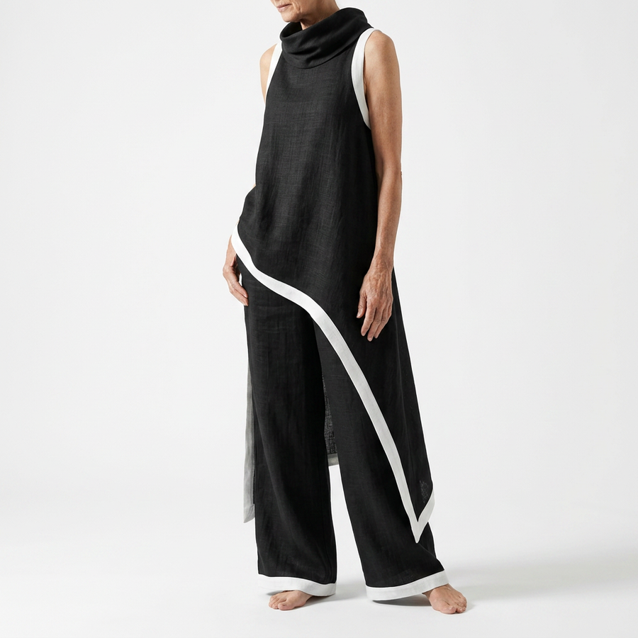 Angélique™ — Lang todelt kjole med kontrastkant og minimalistisk elegance