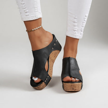 Guillemette™ — Platformmule i kork med nitter i boheme-stil