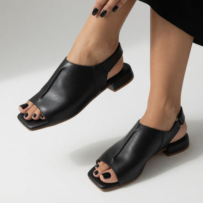 Séraphelle™ — Sandal med firkantet tå og lav hæl, minimalistisk elegance