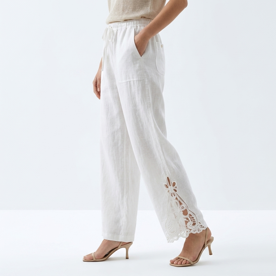 Perrine™ — Vide cropped bukser med blondekant, elegant urban sommerstil