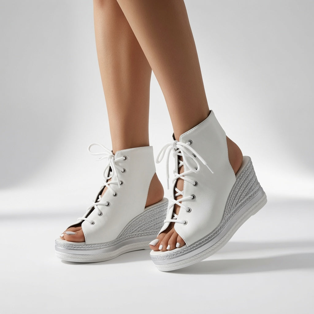Lacéoline™ — Urban sneaker med kilehæl, åben tå og snørebånd