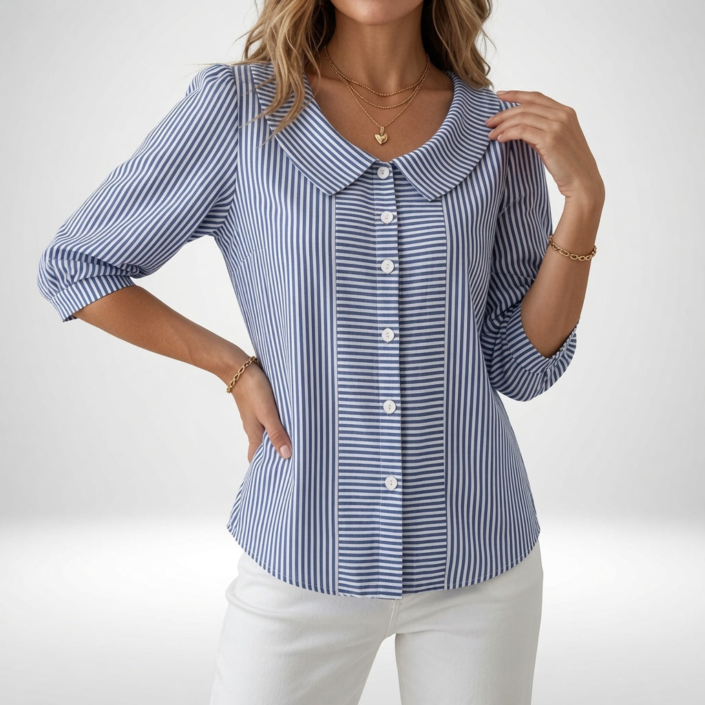 Zélie™ — Elegant stribet bluse med puffærmer